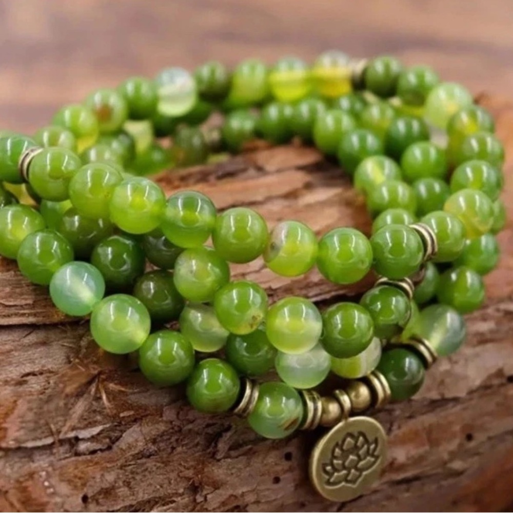 Green Jade 108 Mala Beads Prayer Healing Meditation Wrap Bracelet